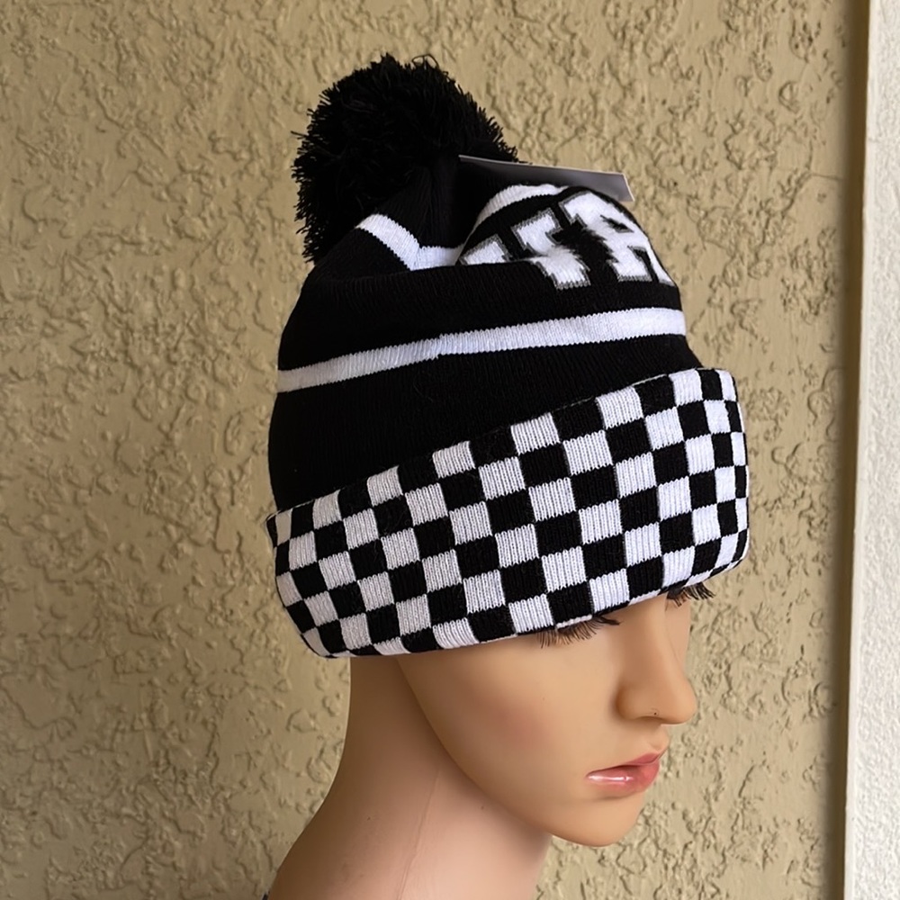 Vans WM Spirit Pom Black Checker Beanie Skateboarding Hat Women Men VN0A5LG3BLK